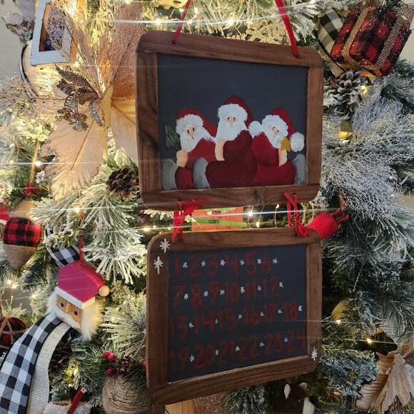 Vintage Handmade‎ Santa Advent Calendar countdown Wood Hand Paint - Picture 2 of 9